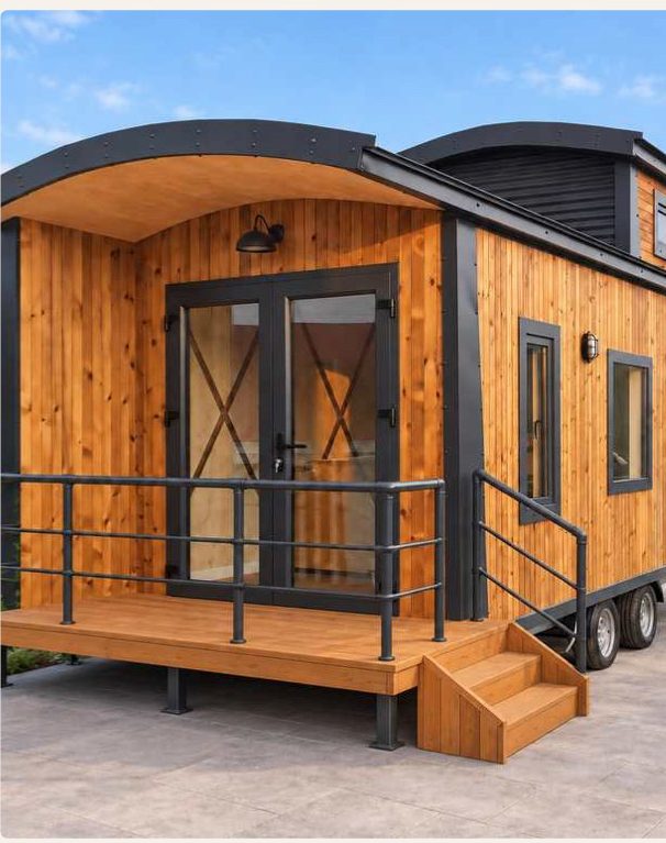 Modell Wagon – Tiny House mit Tonnendach, Holzfassade und Veranda